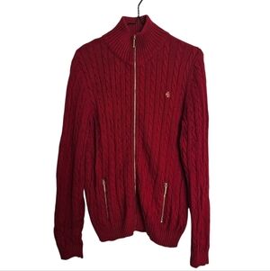 Lauren Ralph Lauren Dark Red Cable-knit Zip-up Sweater Size L